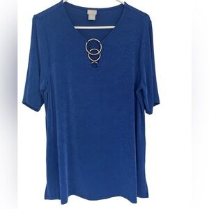 Chico's Blue Embellished with rings Travelers Tee size Chico 2 ( L12)
